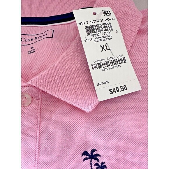 Club Room Mens Shady Palm Print Polo Shirt Short Sleeve Cotton Cupid Blush Sz XL - Picture 5 of 6